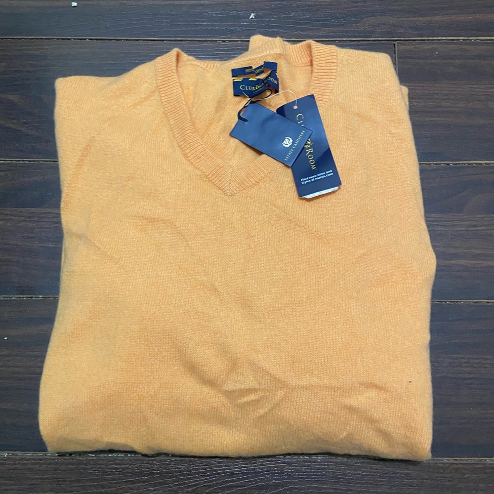 Club Room Orange Men  Cashmere V-Neck Sweater Sz: M
